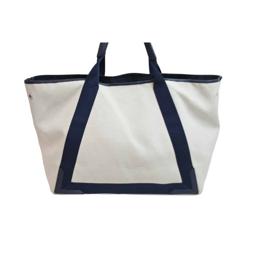 Balenciaga Bag Leather Blue Canvas Cabas Navy Tan Beige Tote - Picture 3 of 9